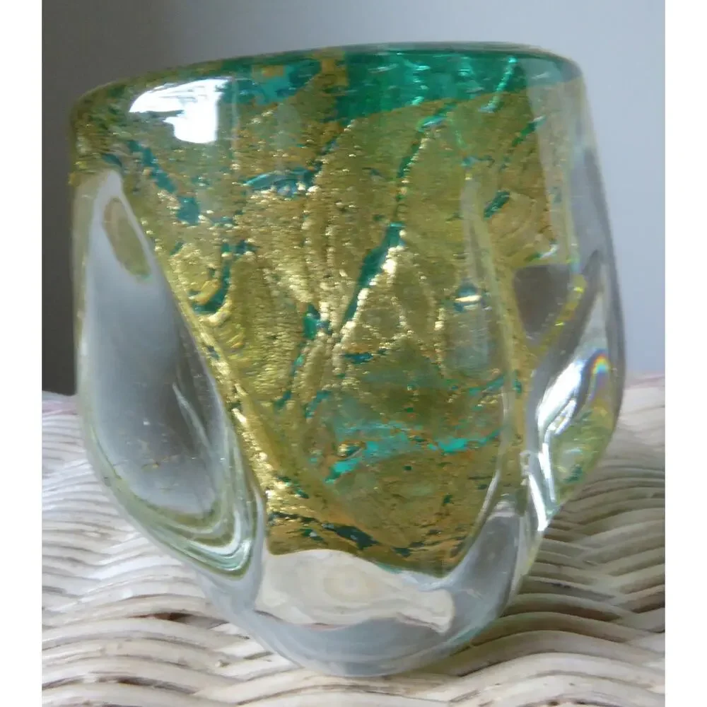 Barovier & Toso 24K Goldleaf Green Murano Glass Bud Vase 3